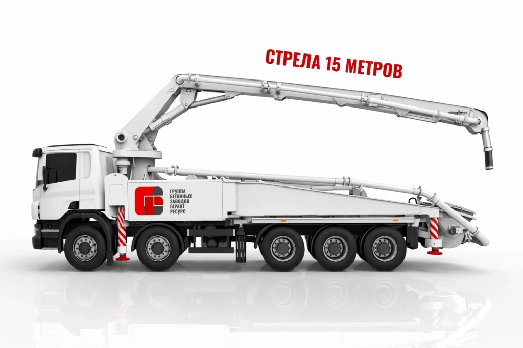 Автобетононасос со стрелой 15 м для подачи бетона на объекте в Пушкино