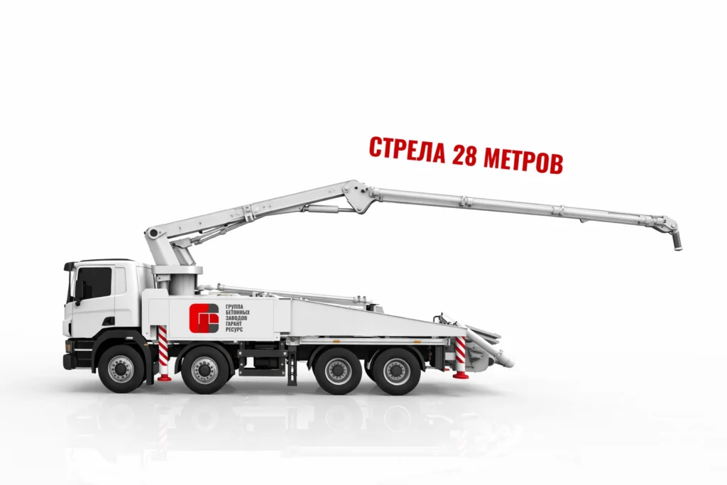 Автобетононасос со стрелой 28 м для подачи бетона на объект в Пушкино