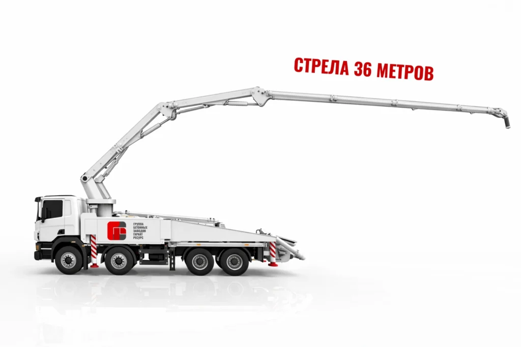 Автобетононасос со стрелой 36 м для подачи бетона на монолитные работы в Пушкино
