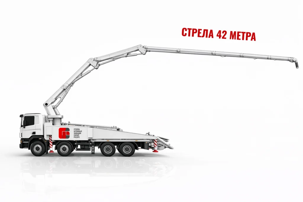 Автобетононасос со стрелой 42 м для подачи бетона на высоту в Пушкино